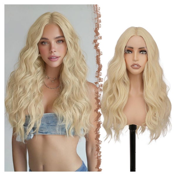 Perücke Lace Front Kunsthaar Lockig Gewellt 70cm Frauen Hell 1 St