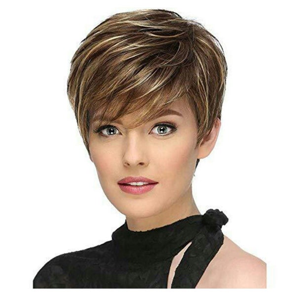 Perücke synthetisch kurz braun blond Pony Braunmischung Gold 1 St