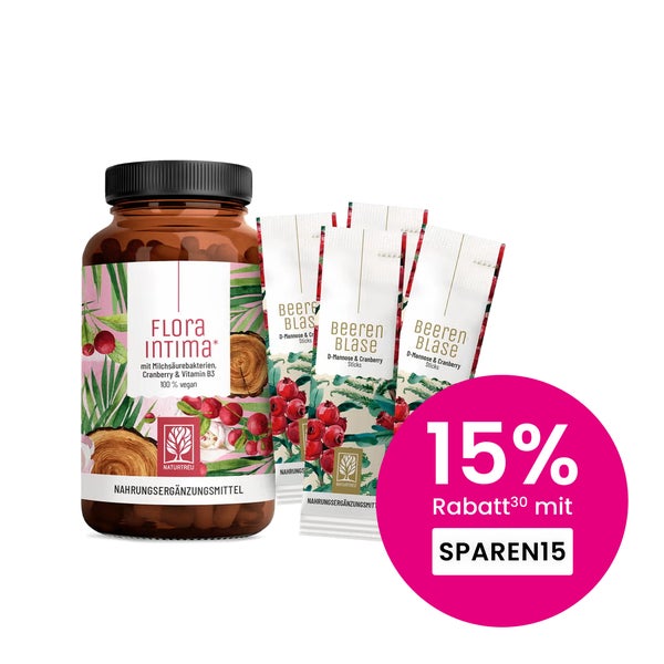 Intim-Komfort-Paket: D-Mannose, Cranberry & Milchsäurebakterien in einem veganen Bundle - FLORAINTIMA & BEERENBLASE-STICKS - NATURTREU® 65.9 g
