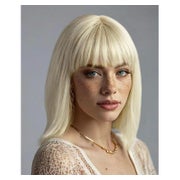 PORSMEER Blond Bob Perücke mit Pony, 35cm, Synthetik, Hitzebeständig, für Damen