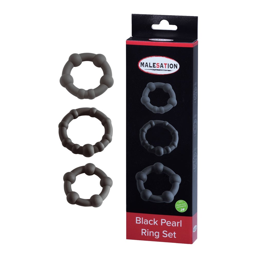 MALESATION - Black Pearl Ring Set 3 St