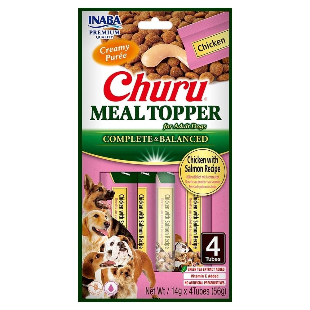 INABA Dog Meal Topper Chicken Salmon 4x14 g Creamy Huhn und Lachs Hundefutter Ergänzung 0,056 kg