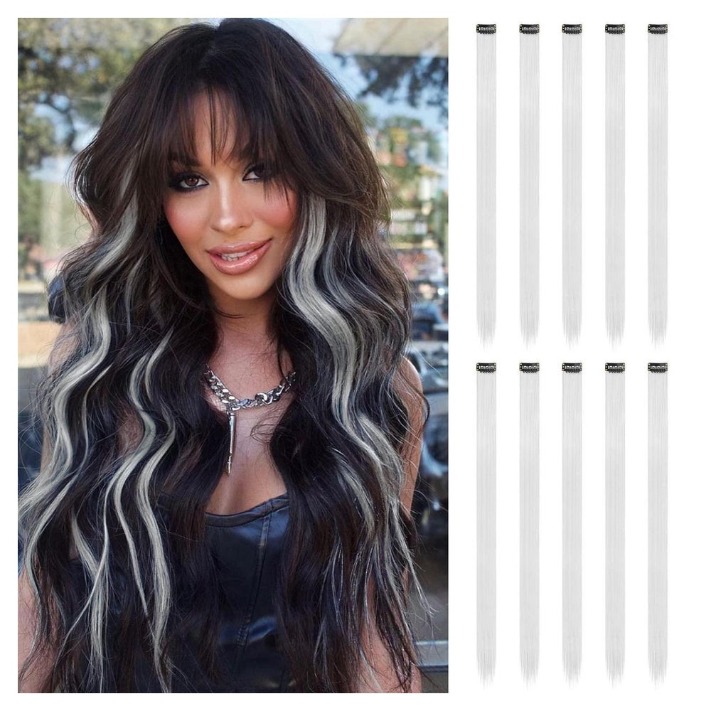 Haarverlängerung Clip Extensions Haarteil Damen 55cm Silber 1 St