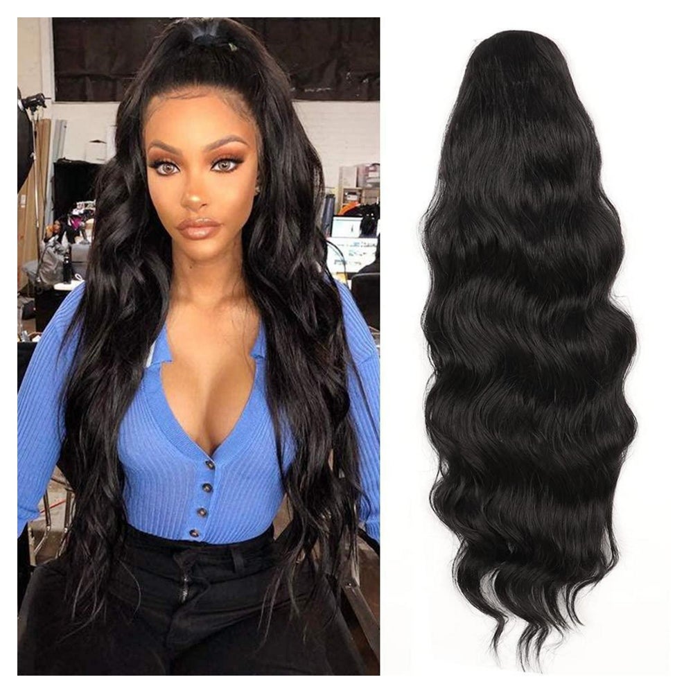 Pferdeschwanz Haarteil Clip Extensions Kordelzug Schwarz 1 St