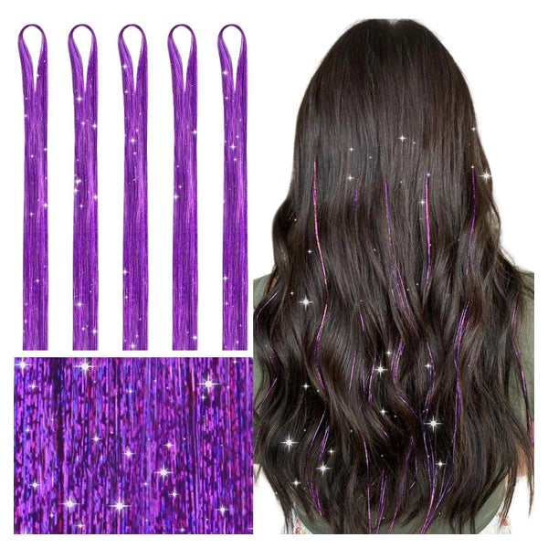 Haar Lametta Lila Glitzer Haarsträhnen 120cm - 6er-Pack T-#L 1 St