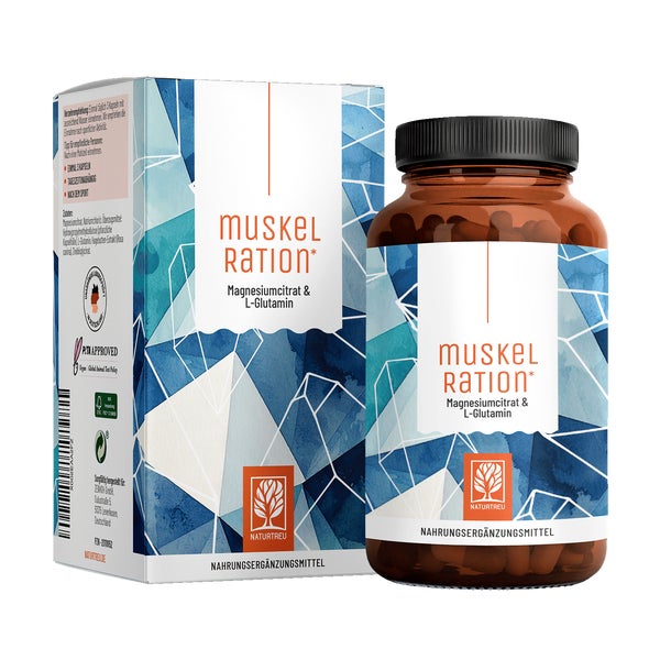 Magnesium Kapseln - Komplex aus Magnesiumcitrat & L-Glutamin mit Zink und Vitamin C - MUSKELRATION - 90 vegane Kapseln - NATURTREU® 90 St