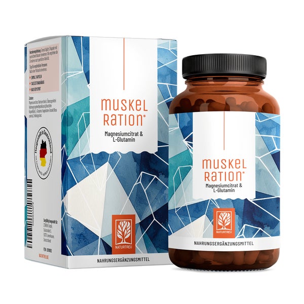 Magnesium Kapseln - Komplex aus Magnesiumcitrat & L-Glutamin mit Zink und Vitamin C - MUSKELRATION - 90 vegane Kapseln - NATURTREU® 90 St