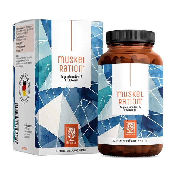 Magnesium Kapseln - Komplex aus Magnesiumcitrat & L-Glutamin mit Zink und Vitamin C - MUSKELRATION - 90 vegane Kapseln - NATURTREU® 90 St