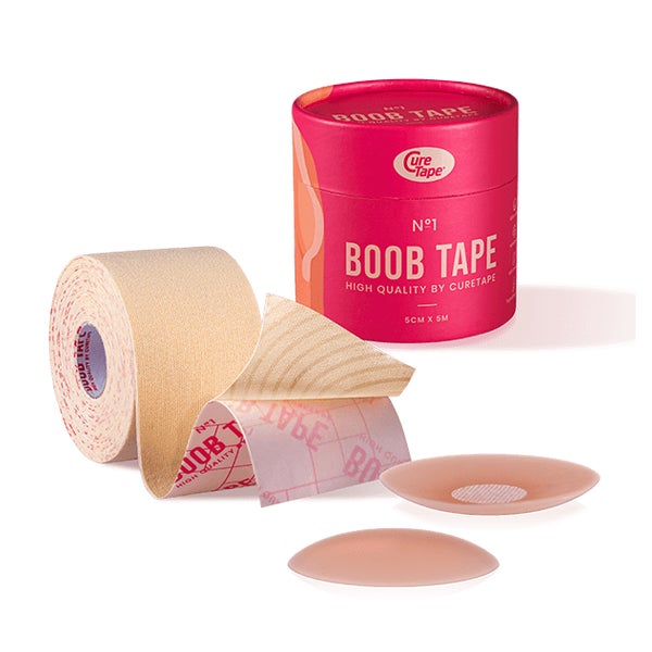 CureTape® Boob Tape Beige mit 2 Silikon Brustwarenpflaster 5 m