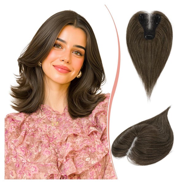Haar Topper Echthaar Damen Clip in Haarteil ohne Pony Braun 1 St