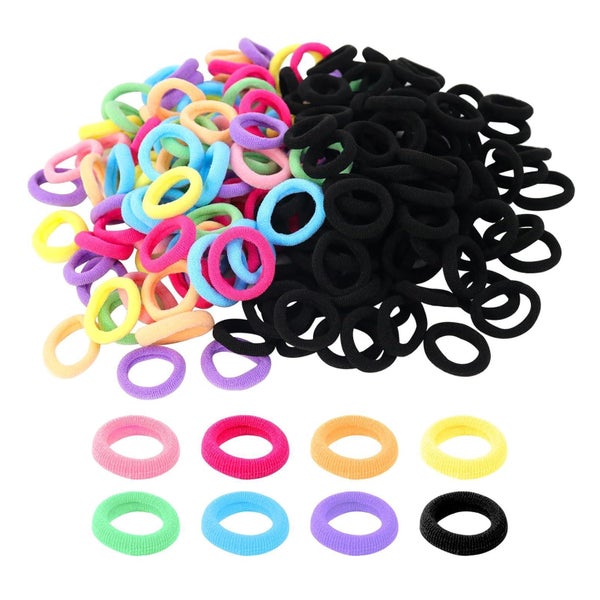 100 Bunte + 100 Schwarze Haargummis Mädchen Kinder Baby 20mm 1 St