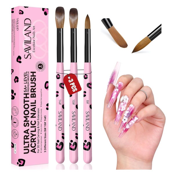 SAVILAND 3er Acryl Pinsel Set für Nailart & Nagelverlängerung, Premium Nylon