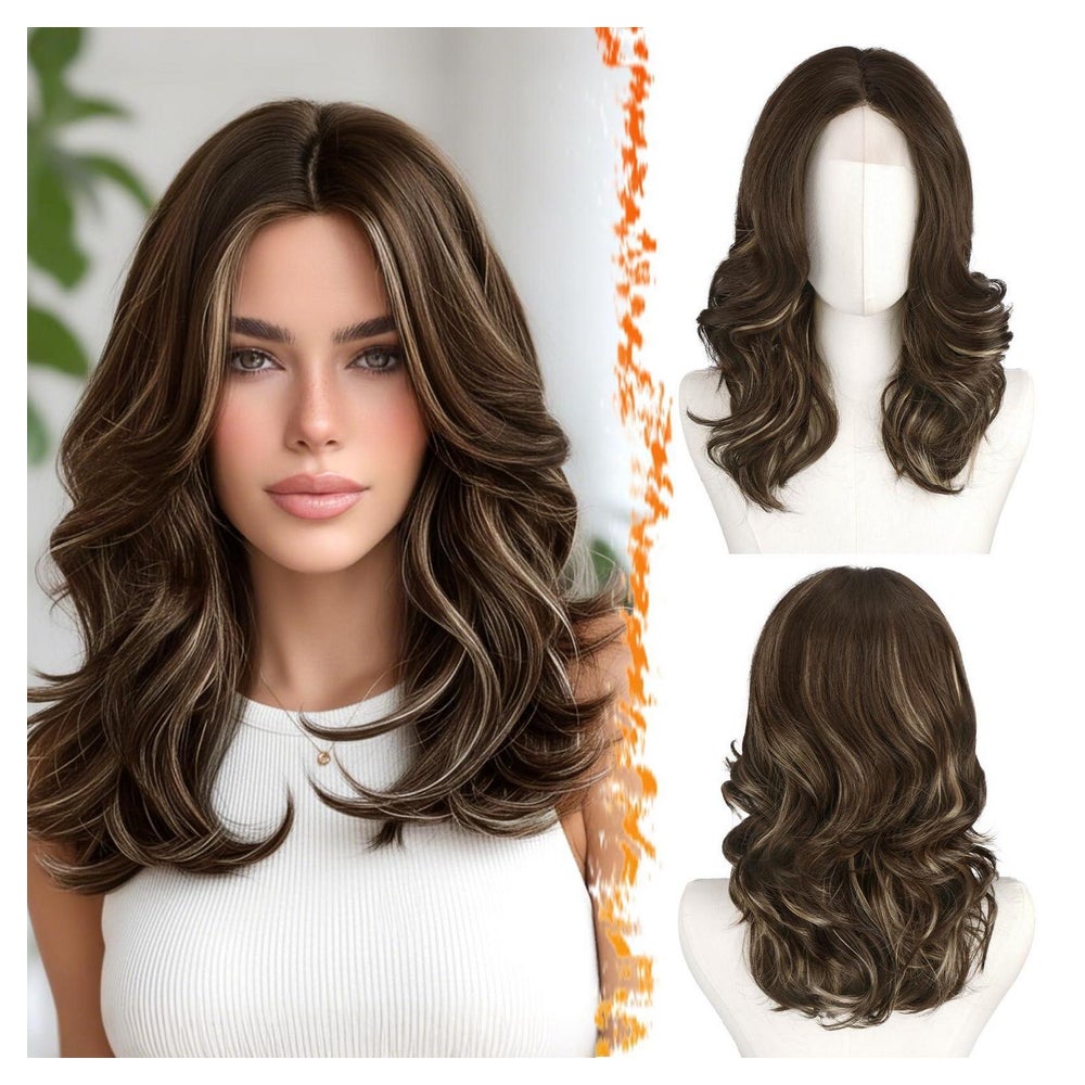 Perücke Damen Wellen Pony Synthetik Balayage Blond Highlight 1 St