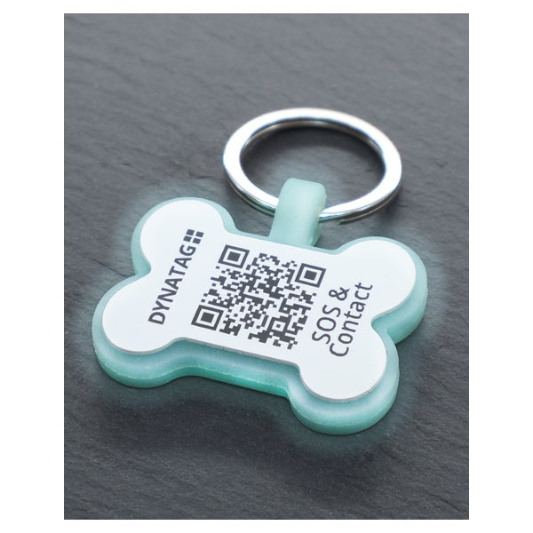 Hundemarke Knochenform Silikon Glow Blau – QR-Code Tier-ID mit Online-Profil 1 St