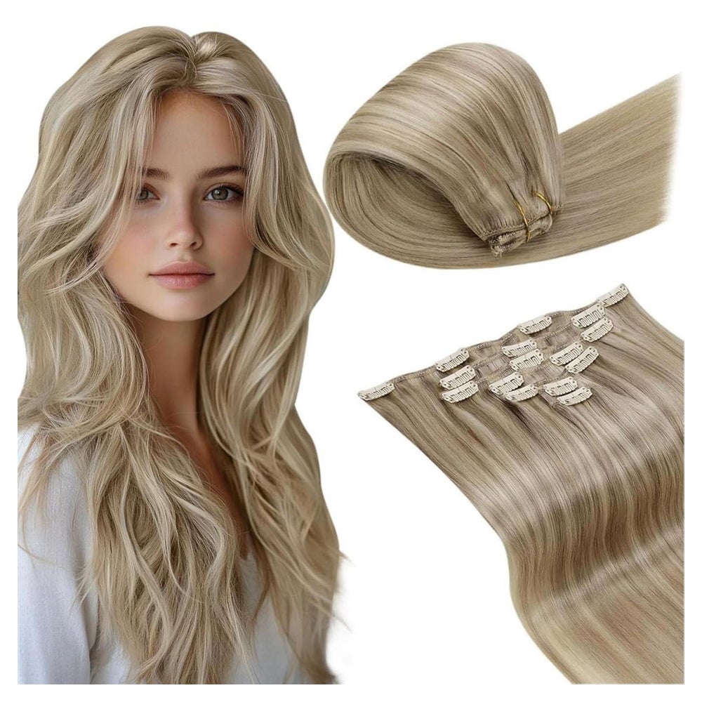 Clip In Extensions Echthaar Blond Glatt 105g 45cm-7PCS 4.1#1 1 St