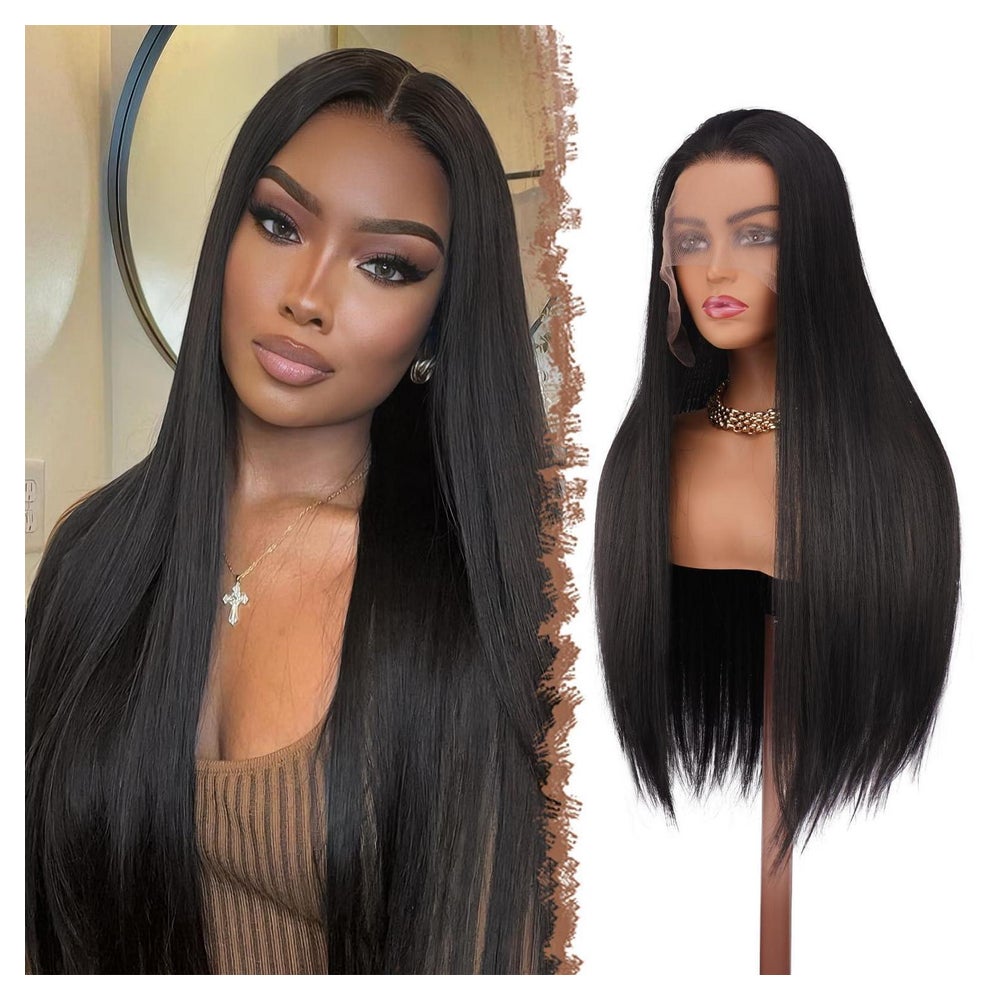 Perücke Lacefront Synthetik Haar Damen 75cm Natürlich Schwar 1 St