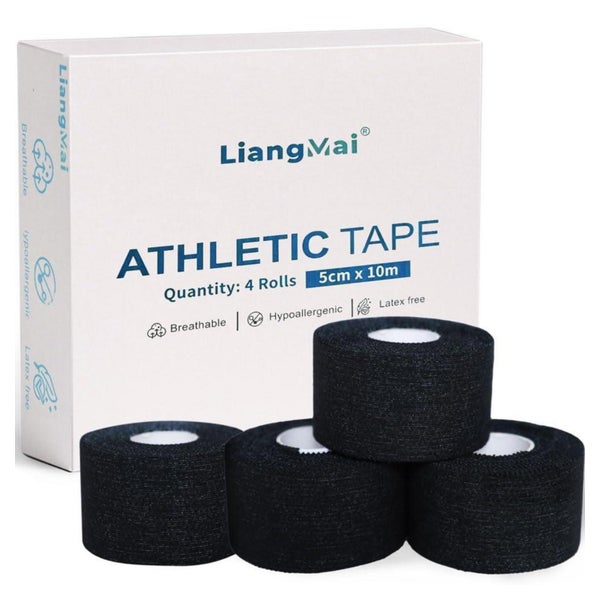 LiangMai Sporttape 4 Rollen Schwarz 3,8cm x 10m - Selbstklebend & Reißbar