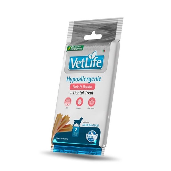 FARMINA Vet Life Dental Treat Hypoallergenic Pork Medium/Maxi (7 szt) dentale Leckerlis für mittelgroße und große Hunde 0,1 kg