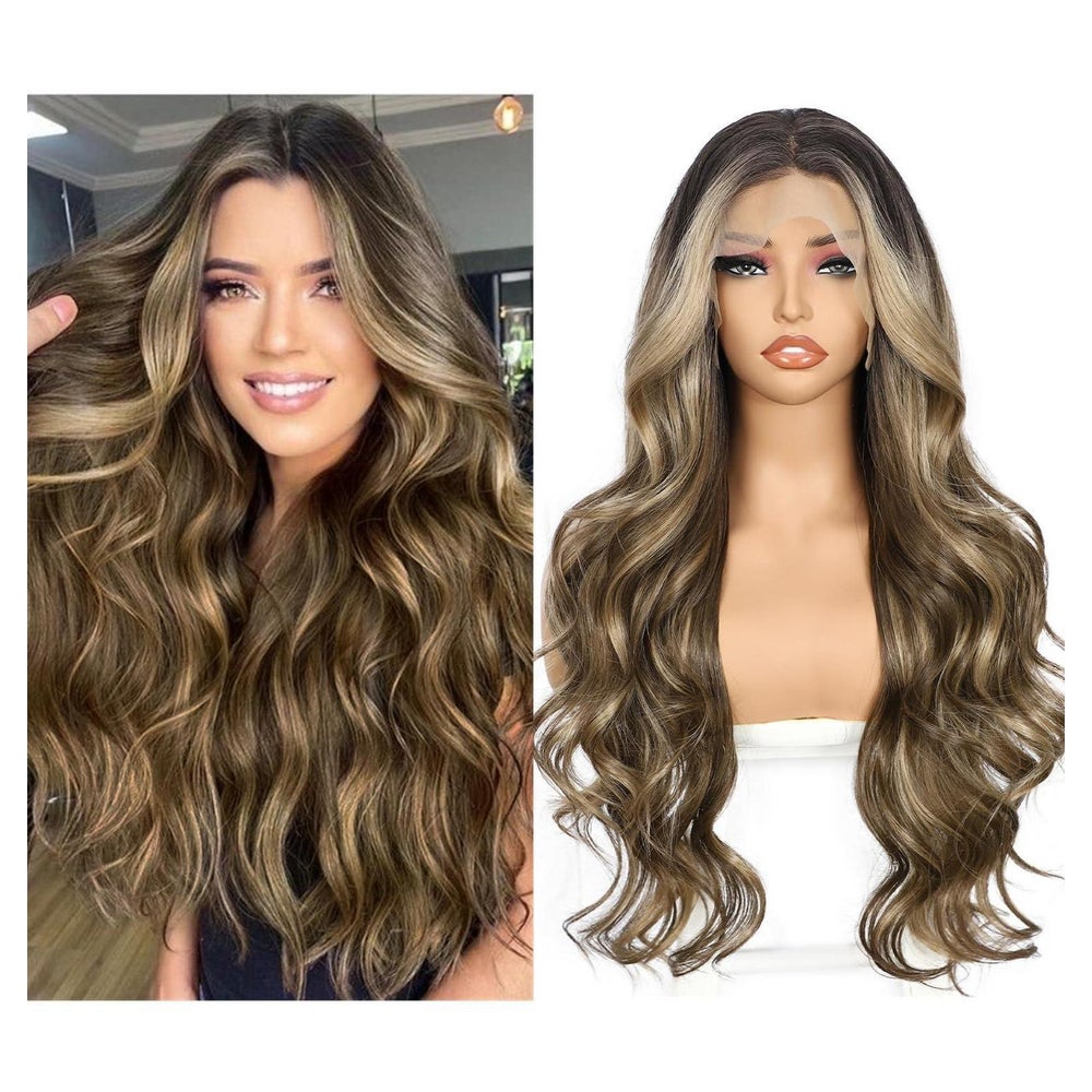 Perücke Lacefront Synthetik Ombre Balayage 26inch Braun Mix 1 St