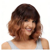 PARXITN Kurze Bob Perücke Damen Ombre Ingwer mit Pony - Bunt, Gewellt, Lockig