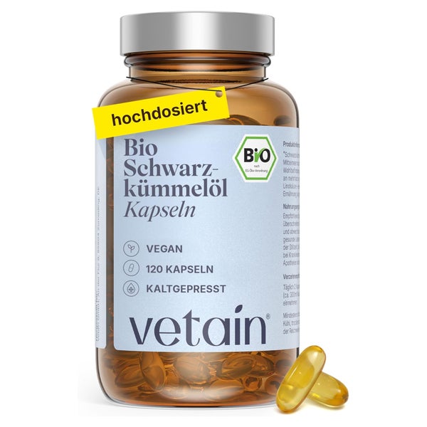 VETAIN Bio Schwarzkümmelöl Kapseln - kaltgepresst - vegan 120 St