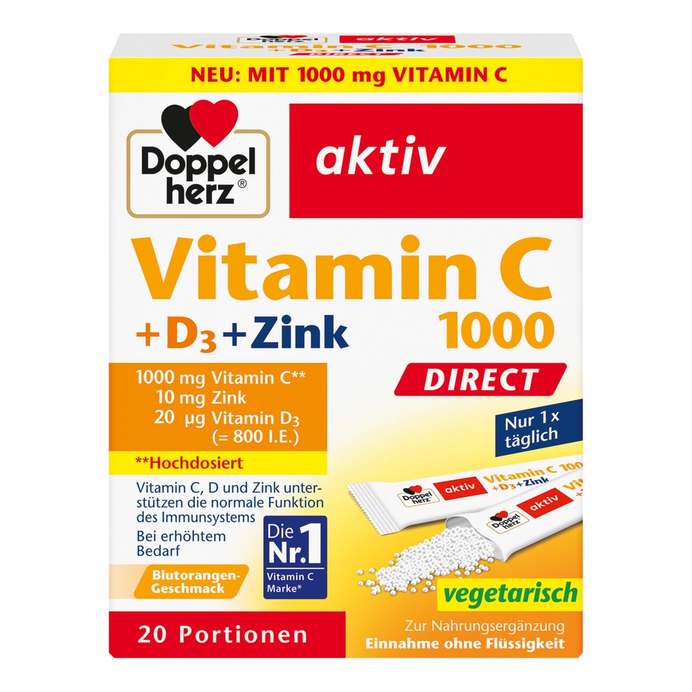 Doppelherz Vitamin C 1000+d3+zink Direct Pellets 20 St