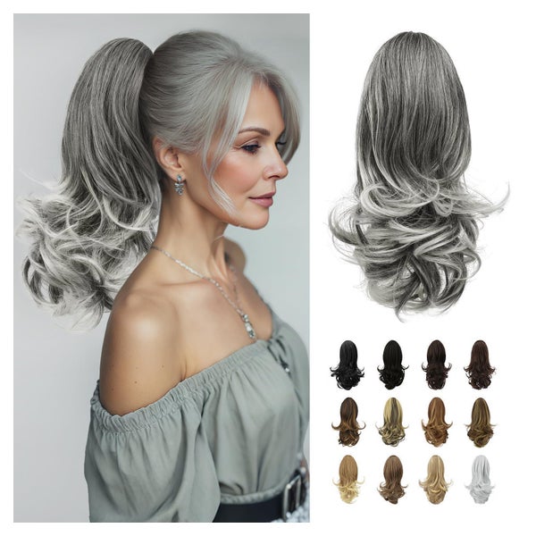 Pferdeschwanzverlängerung 33cm Locken 33 cm Salz- und Pfeffe 1 St