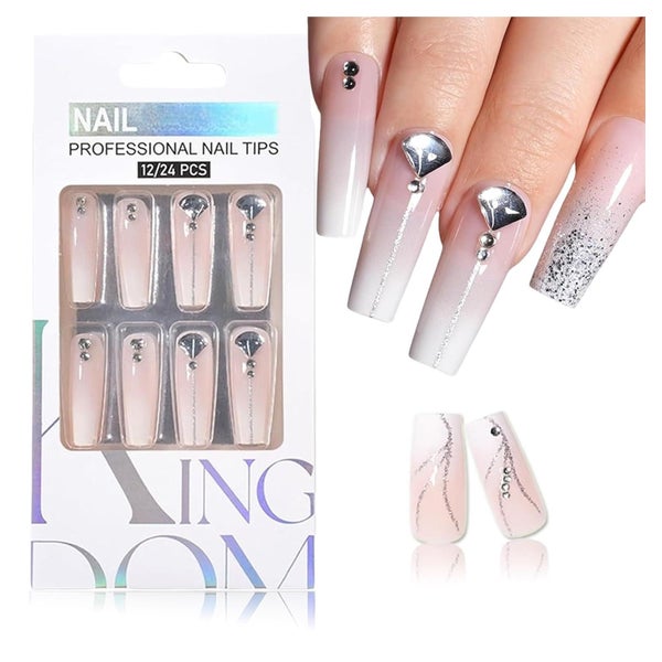 Künstliche Nägel 24 Long Coffin French Gradient 1 ml (1er Pa 1 St