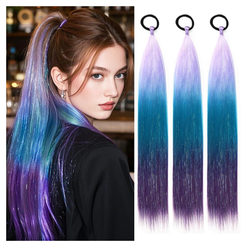 Zopf Haarteil Pferdeschwanz Synthetik 60cm Hellviolett Blau 1 St