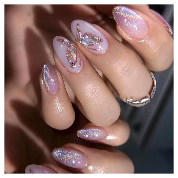 Ceboic 24 Stück Press on Nails Kurz Mandel Lila Glitzer Schm 1 St
