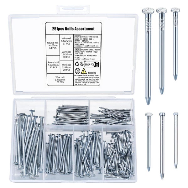 251tlg. Nagel-Sortiment Set für Wand, Bilder und Holzbearbeitung - Silber