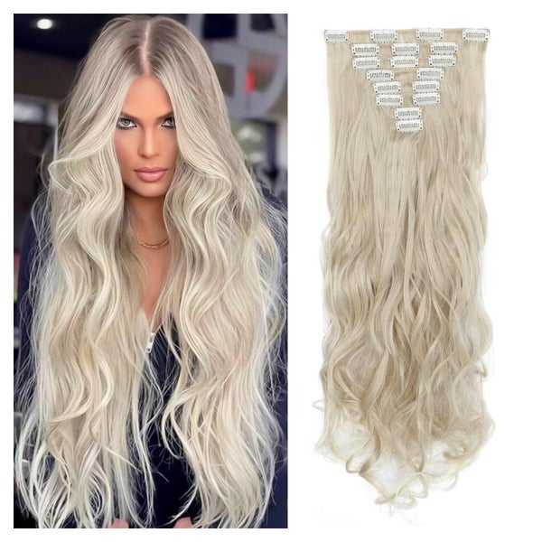 TESS Clip in Extensions, 8 Tressen, 18 Clips, Gewellt, 60cm, Ombre