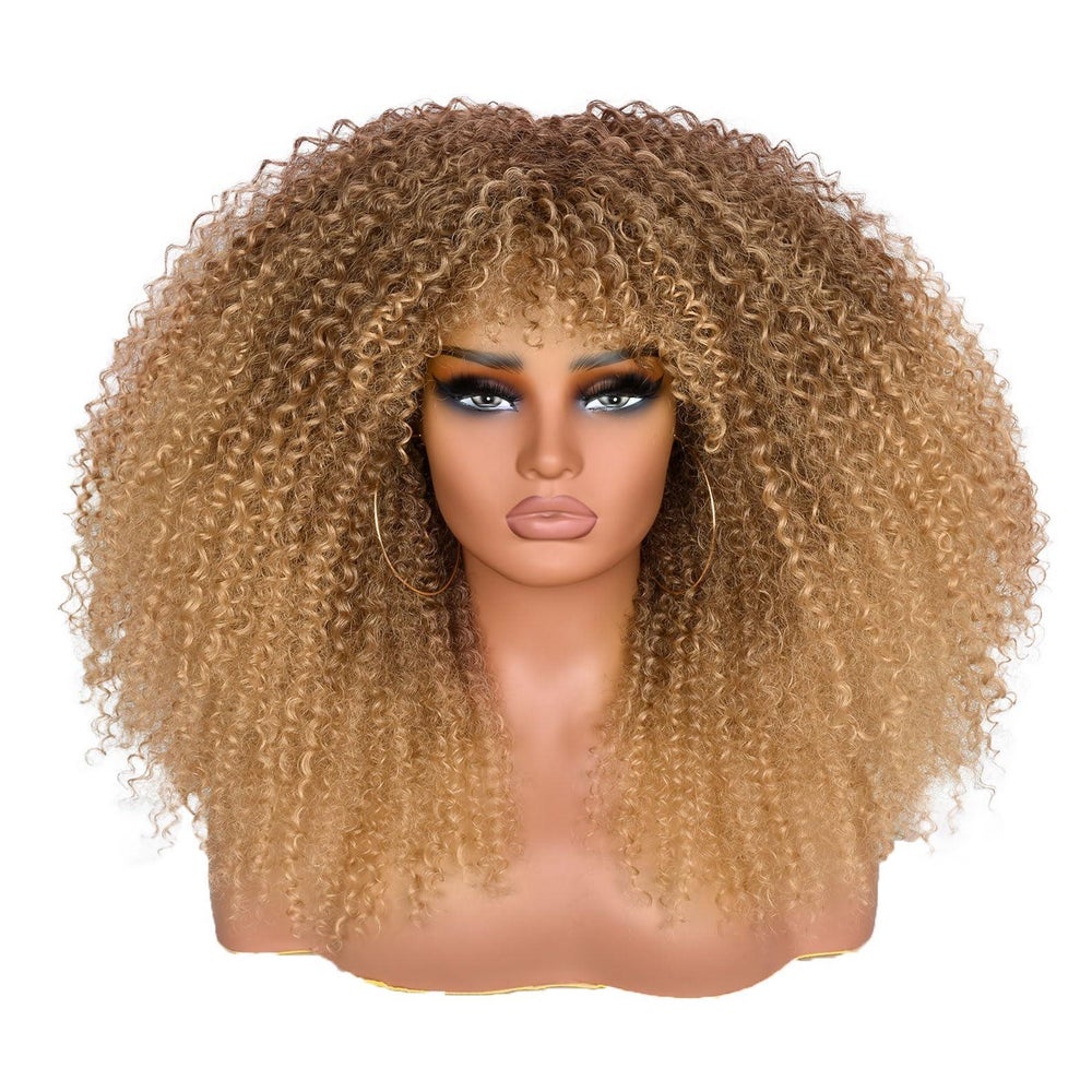 Perücke Afro lockig 18 Zoll synthetisch Bangs glueless Ombre 1 St