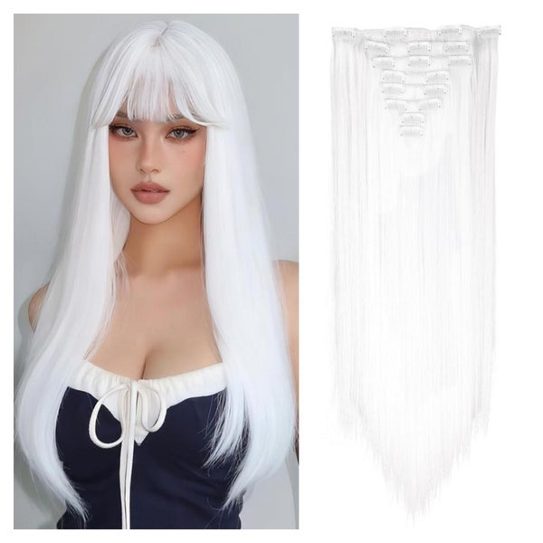 Extensions Clipin 18Clips 140g Echthaar Kunsthaar Weiß 66 cm 1 St