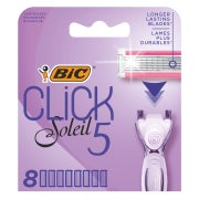 BIC Click 5 Soleil Damenrasierer Klingen-Nachfüllpackungen, 5 Klingen, Aloe Vera-Feuchtigkeits-Gleitstreifen – Box à 8 Klingen 8 St