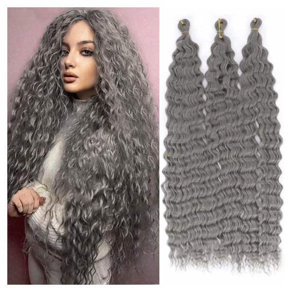 YEESHEDO Tief Twist Crochet Braids Haare, Ocean Wave, Grau, 22 Zoll