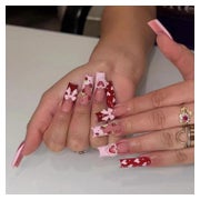 Kunstnägel Lang Square Rosa 3D Schleife Herz Valentine LO-A3 1 St