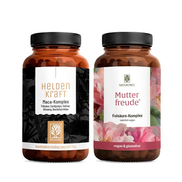 Familienwunsch-Paket: Maca für den Mann & Mönchspfeffer + Folsäure für die Frau in einem veganen Bundle - MUTTERFREUDE & HELDENKRAFT - NATURTREU®  g