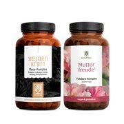 Produktabbildung: Familienwunsch-Paket: Maca für den Mann & Mönchspfeffer + Folsäure für die Frau in einem veganen Bundle - MUTTERFREUDE & HELDENKRAFT - NATURTREU® g