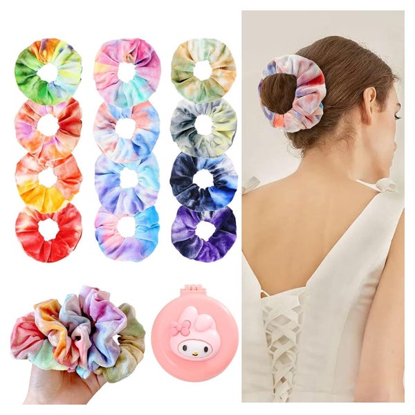 12 Stück Mädchen Scrunchies Samt Haargummis Set Tie-dye Haar 1 St