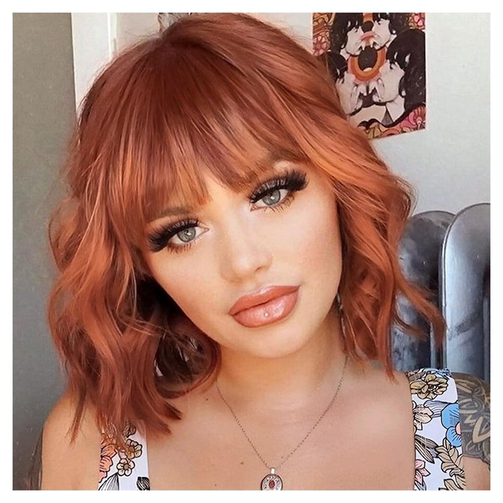 Perücke kurze Bob Pony kupfer orange Damen synthetisch Aubur 1 St