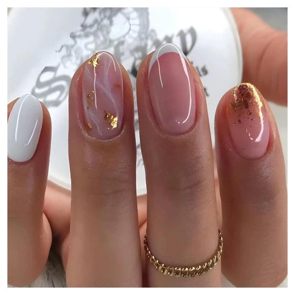 Press On Nägel French Glitter Jelly Gel Trage Set 24 Stück d 1 St