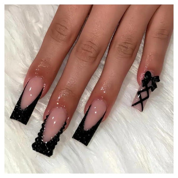 Künstlicher Nagel 24 Stück quadratisch schwarze French Tips 1 St