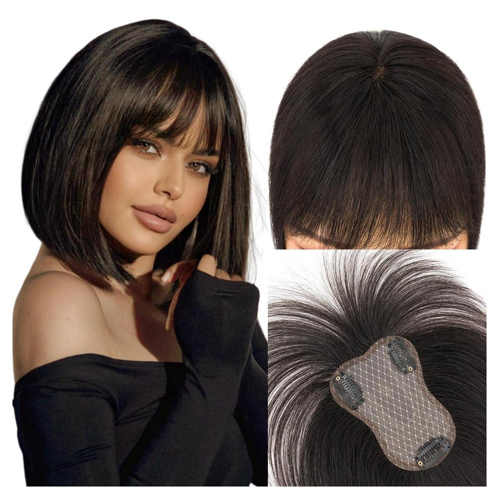 Haarteil Clipin Echthaar Mit Pony -20g Natürliches Schwarz 1 St