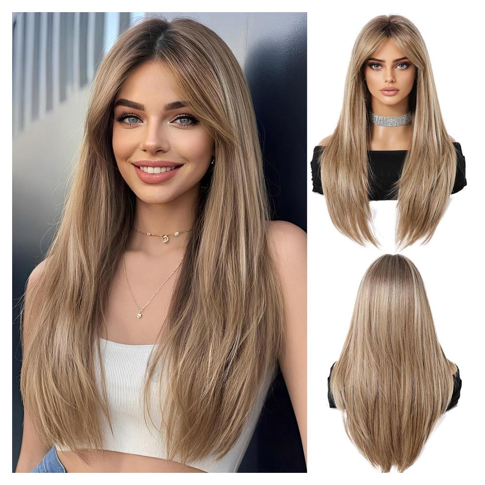 Ombre Blonde Perücke mit Pony für Frauen Lange Geschichtete 1 St