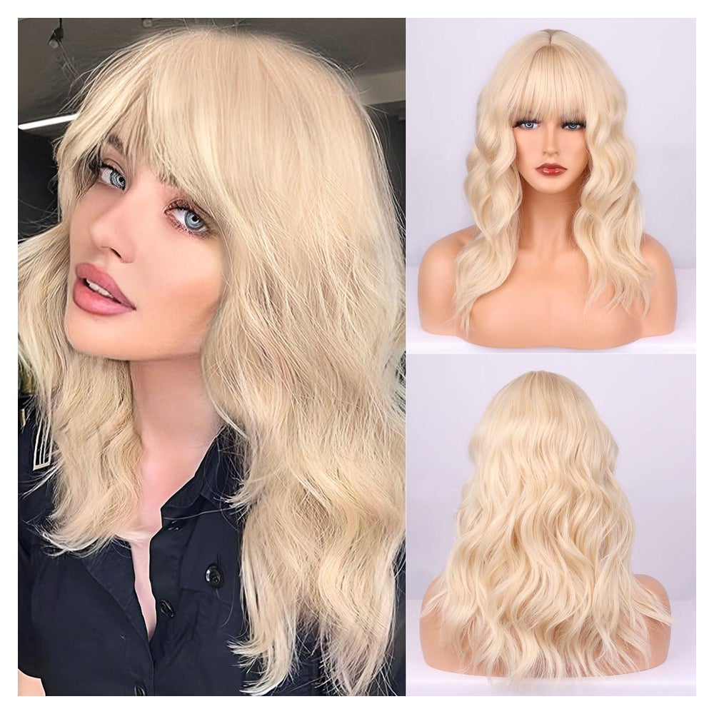 Perücke Damen synthetisch lockig Bangs hellbraun Champagner- 1 St
