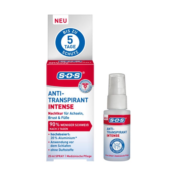 SOS Anti-Transpirant INTENSE | Spray für Achseln+Brust+Füße 25 ml