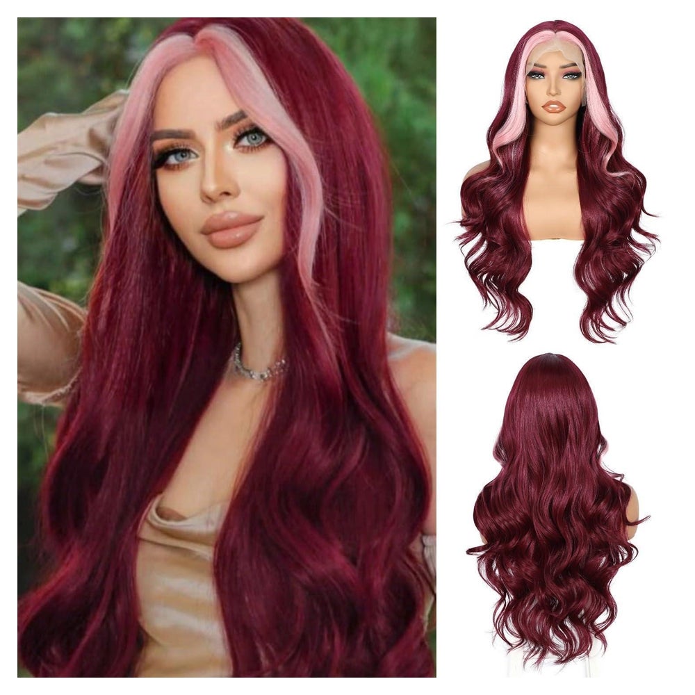Perücke Lace Front Synthetisch Damen Pink 26 Inch Burgund 1 St