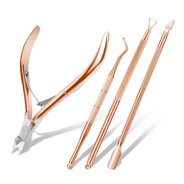 ACWOO Nagelhautzangen Set Roségold, 4-teilig Edelstahl, für Finger- und Fußnägel