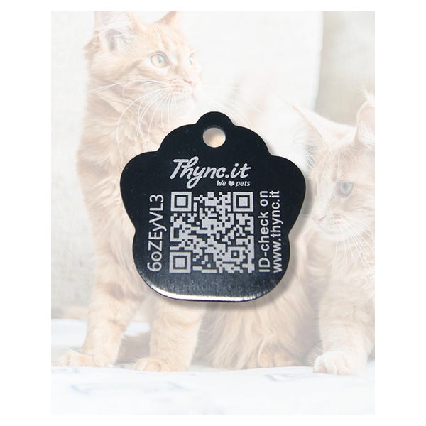 Tiermarke Pfotenform Aluminium Schwarz mit QR-Code 1 St